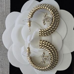 Authentic Chanel Gold Twisted Hoop Earrings